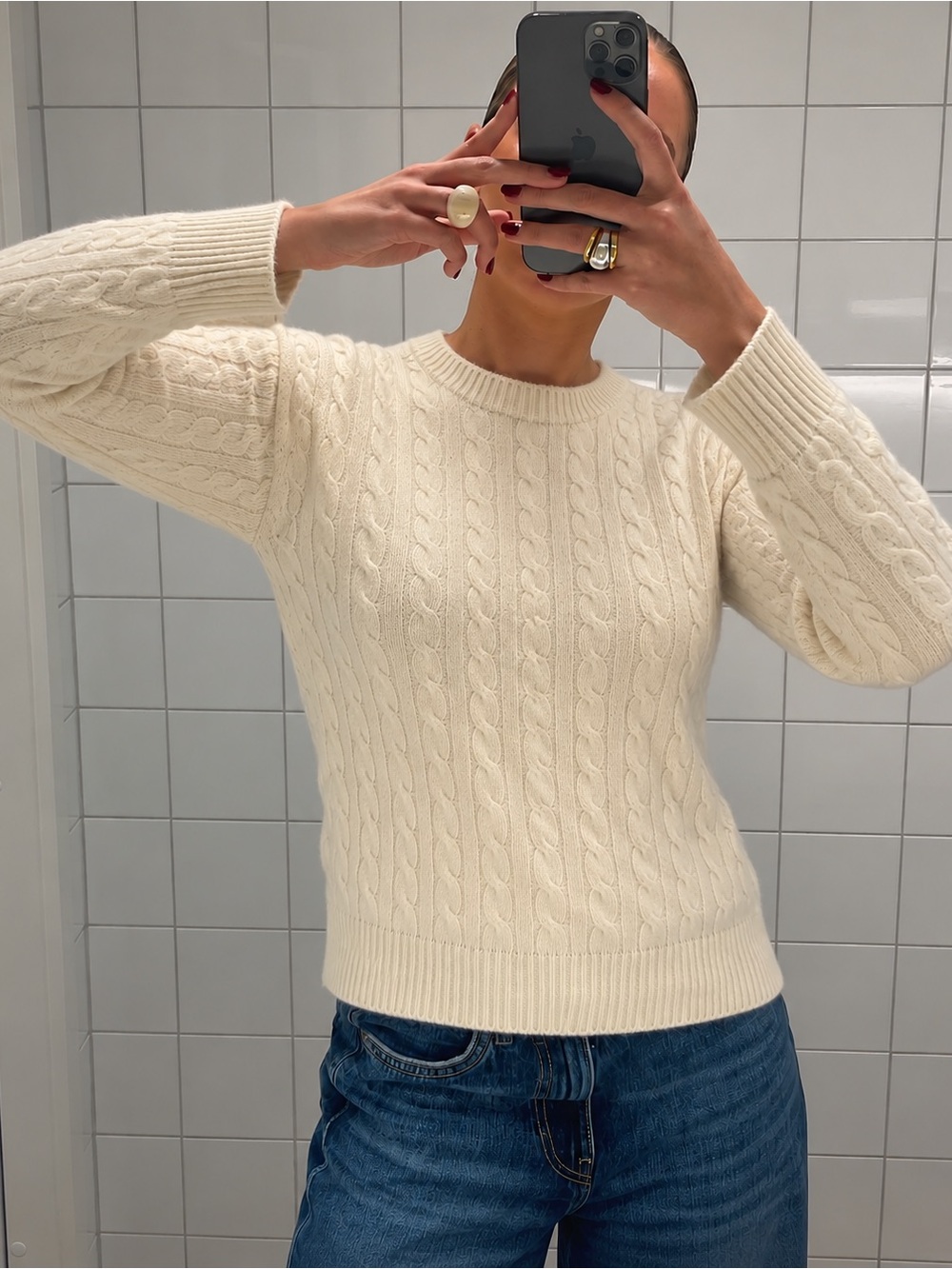 Aritzia Bloor Wool Cashmere Cable Knit Sweater Seaside Cream Small - Picture 4 of 15